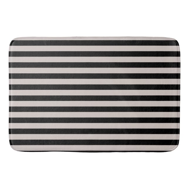  Preppy Black and Sand Stripes Geometric Pattern Bath Mat (Front)