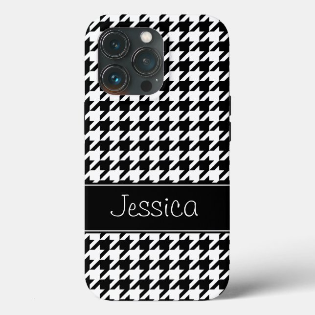 Preppy Black and White Houndstooth Personalised Case-Mate iPhone Case (Back)