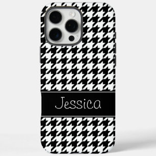 Preppy Black and White Houndstooth Personalised iPhone 16 Pro Max Case
