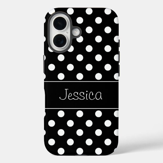Preppy Black and White Polka Dots Personalised Case-Mate iPhone Case (Back)