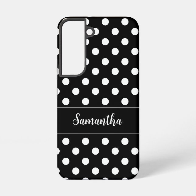 Preppy Black and White Polka Dots Personalised Samsung Galaxy S22 Case (Back)