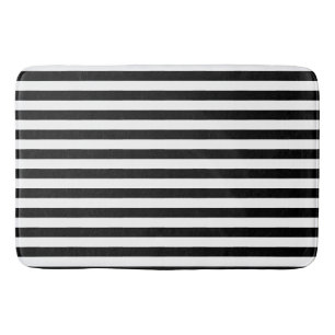 Preppy Black and White Stripes Geometric Pattern Bath Mat