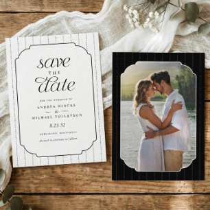 Preppy Black and White Stripes Wedding Photo Save The Date