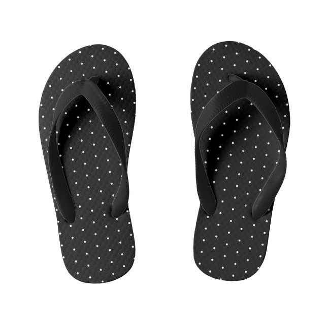  Preppy Black and White Tiny Polka Dots Pattern Kid's Thongs (Footbed)