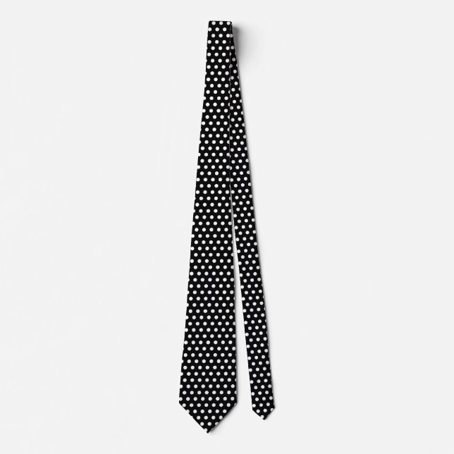  Preppy Black and White Tiny Polka Dots Pattern Tie (Front)