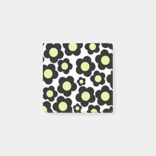 Preppy Black Neon Green Hippie Flower Pattern Post-it Notes