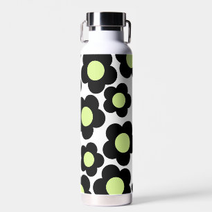 Preppy Black Neon Green Hippie Flower Pattern Water Bottle