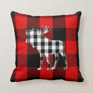 Preppy Black White Red Buffalo Check   Moose Cushion