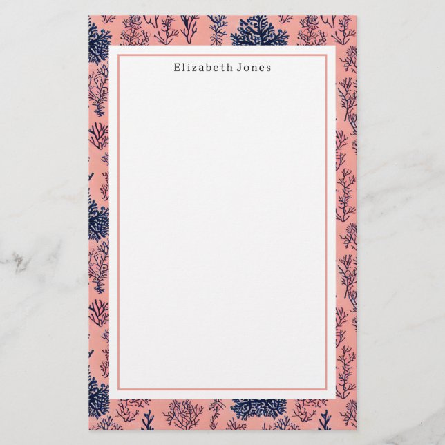Preppy Blue and Coral Pattern Stationery (Front)