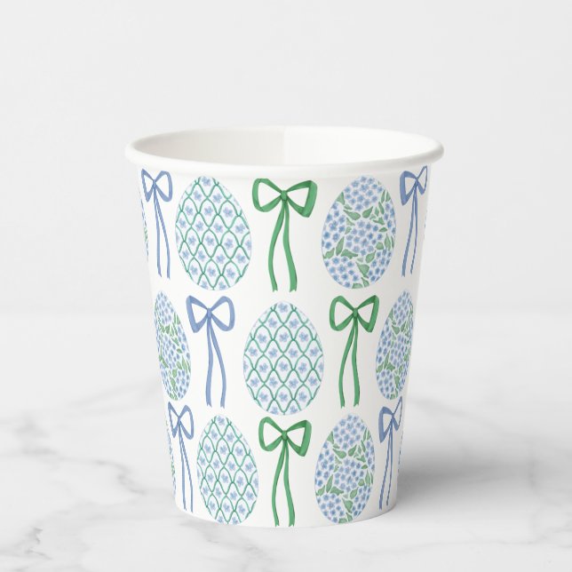Preppy Blue and Green Easter Bows and Eggs Paper Cups (Left)
