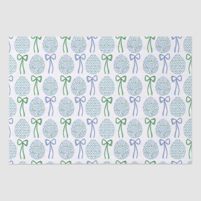Preppy Blue and Green Easter Bows and Eggs Tissue Paper (Front)