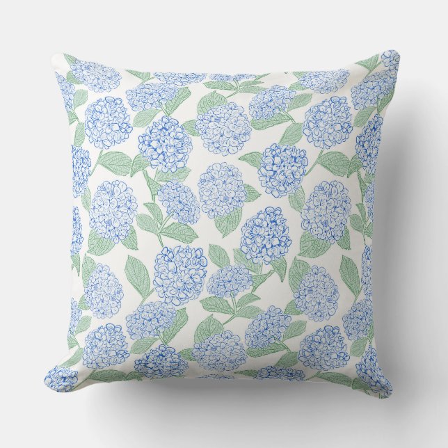 Preppy Blue and Green Hydrangeas Cushion (Front)