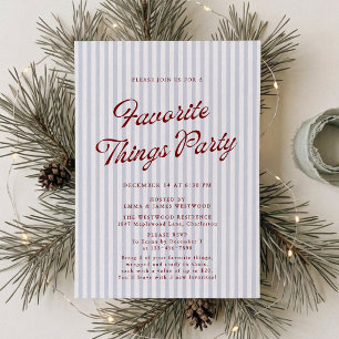 Preppy Blue and Red Striped Favourite Things Party Invitation
