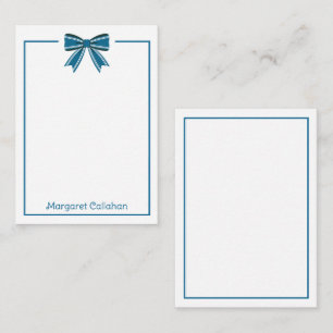 Preppy Blue and White Bow Personalised Card