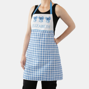 Preppy Blue and White Gingham and Bow Apron