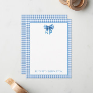 Preppy Blue and White Gingham and Bow Card