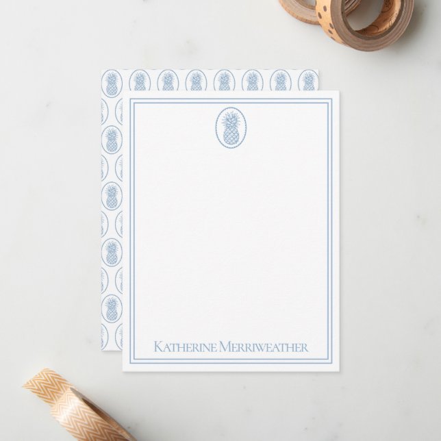Preppy Blue and White Pineapple in Frame Card (Front/Back In Situ)