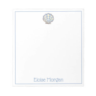 Preppy Blue and Yellow Plaid Scallop Seashell Notepad