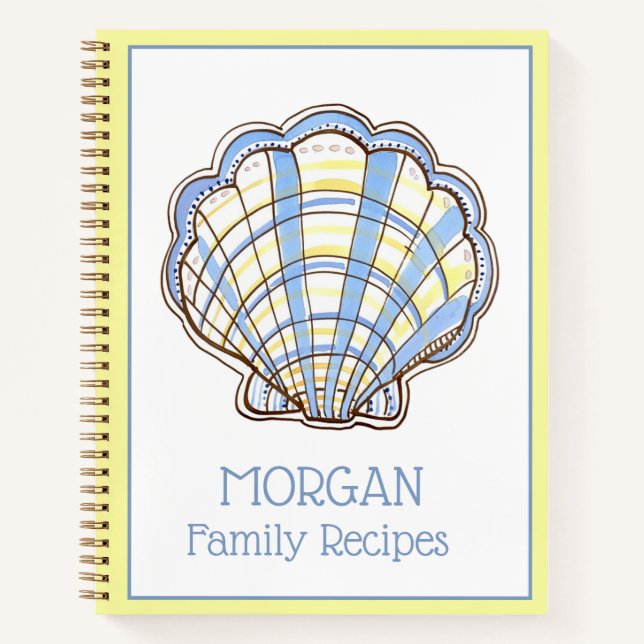 Preppy Blue and Yellow Plaid Scallop Shell Recipe Notebook (Front)