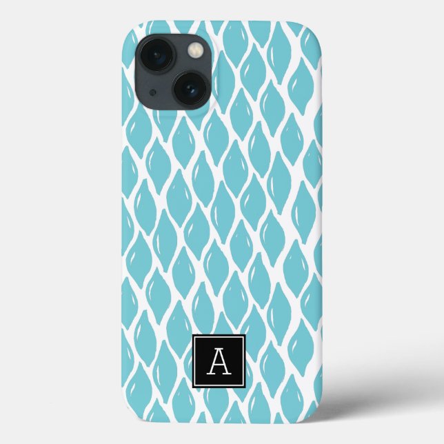 Preppy BLUE AQUA TEAL Black Monogram Personalised Case-Mate iPhone Case (Back)