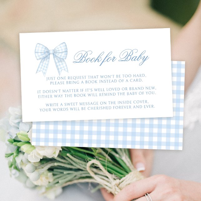 Preppy blue bow ribbon book for baby boy shower enclosure card (Creator Uploaded)