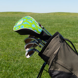 Preppy Blue Coastal Seashells Lime Monogram Golf Head Cover