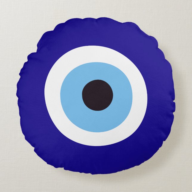 Preppy Blue Evil Eye Round Cushion (Front)