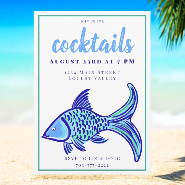 Preppy Blue Fish Cocktail Party  Invitation (Creator Uploaded)