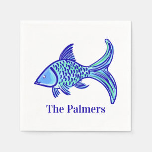 Preppy Blue Fish Personalised  Napkin