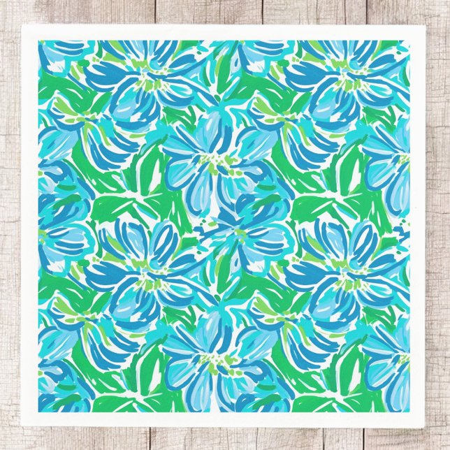 Preppy Blue Floral / Elegant Flower Party Napkin (Creator Uploaded)