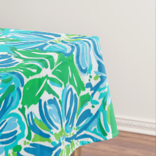 Preppy Blue Floral / Elegant Garden Coastal Party Tablecloth