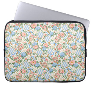 Preppy Blue Floral Pickleball Player Gift Laptop Sleeve