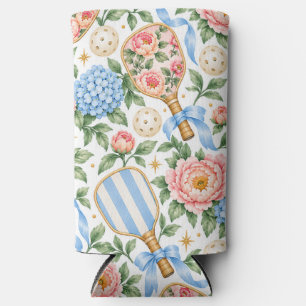 Preppy Blue Floral Pickleball Seltzer Can Cooler