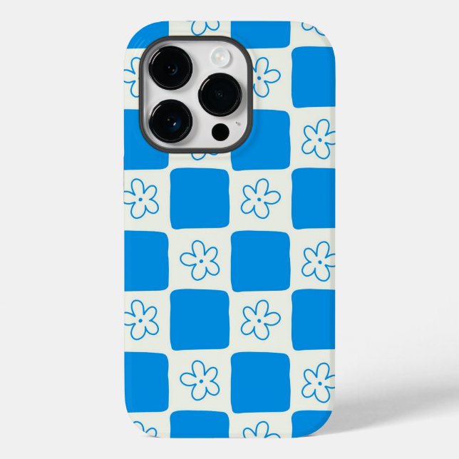 Preppy Blue Flower Chequered Pattern Case-Mate iPhone Case (Back)