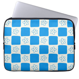 Preppy Blue Flower Chequered Pattern Laptop Sleeve