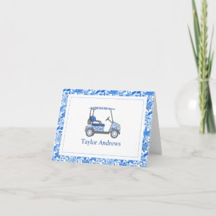 Preppy Blue Flowers Palm Beach Golf Cart Thank You Card