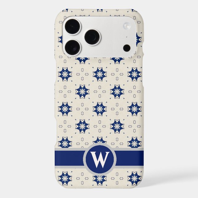 Preppy Blue Geometric Pattern Monogram Safety (Back)