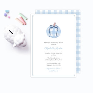 Preppy Blue Gingham Pumpkin Boy Baby Shower Party Invitation