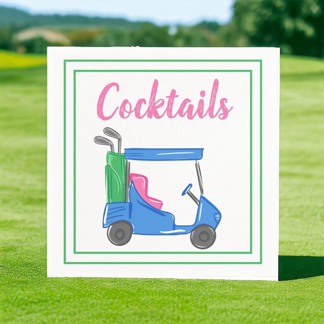 Preppy Blue Golf Cart Cocktail Party Napkin (Creator Uploaded)