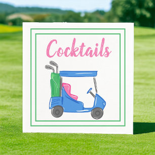 Preppy Blue Golf Cart Cocktail Party Napkin