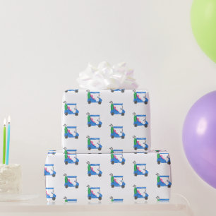 Preppy Blue Golf Cart Golfer Wrapping Paper