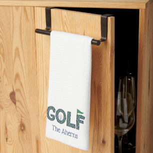 Preppy Blue Green Argyle Custom Golf Tea Towel