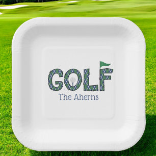 Preppy Blue & Green Argyle Golf Custom  Paper Plate
