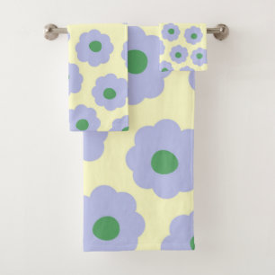 Preppy Blue Green Cute Hippie Flower Pattern Bath Towel Set