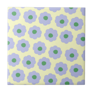 Preppy Blue Green Cute Hippie Flower Pattern Ceramic Tile