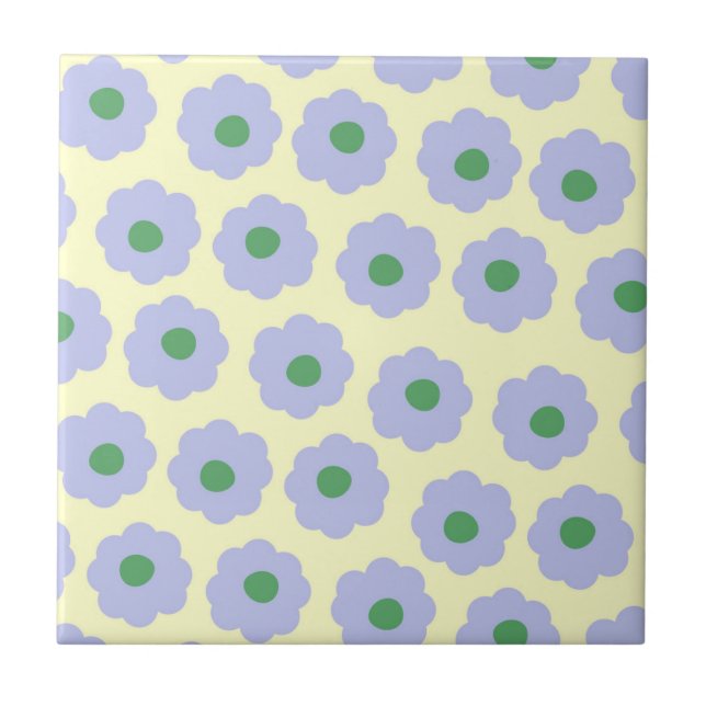Preppy Blue Green Cute Hippie Flower Pattern Ceramic Tile (Front)