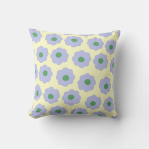 Preppy Blue Green Cute Hippie Flower Pattern Cushion