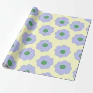 Preppy Blue Green Cute Hippie Flower Pattern Wrapping Paper