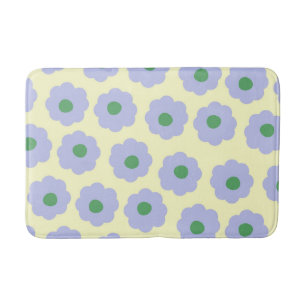 Preppy Blue Green Floral Simple Flower Pattern Bath Mat