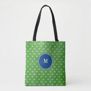 Preppy Blue Green White Whales Monogram Dog Tote  Bag
